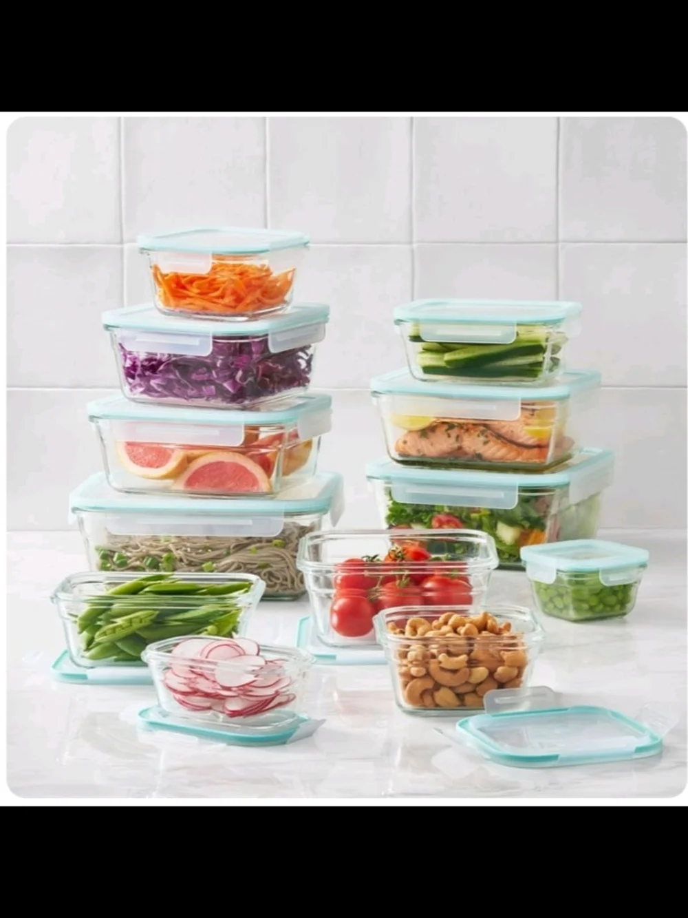 Member's Mark Glass Food Storage Containers with Aqua Lids - Set of 12 Unopened